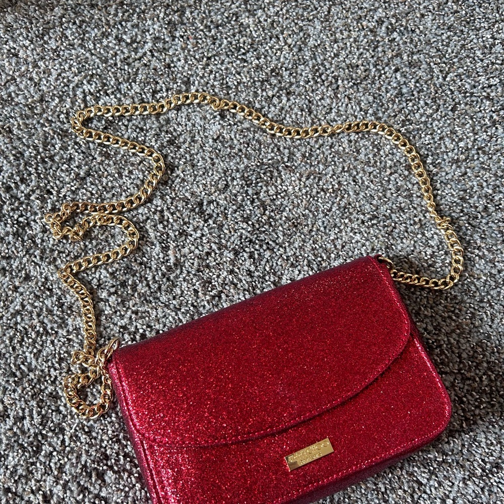 Jimmy Choo Red Glitter Clutch with Gold Chain
